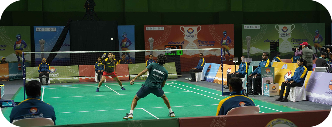 Badminton players in a court